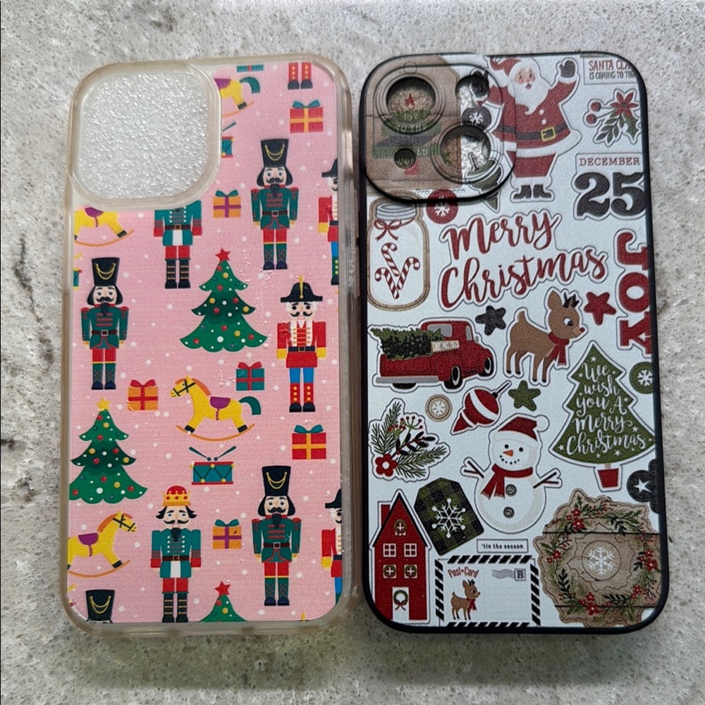 Christmas Themed Phone Case Set - Pink and Multicolor